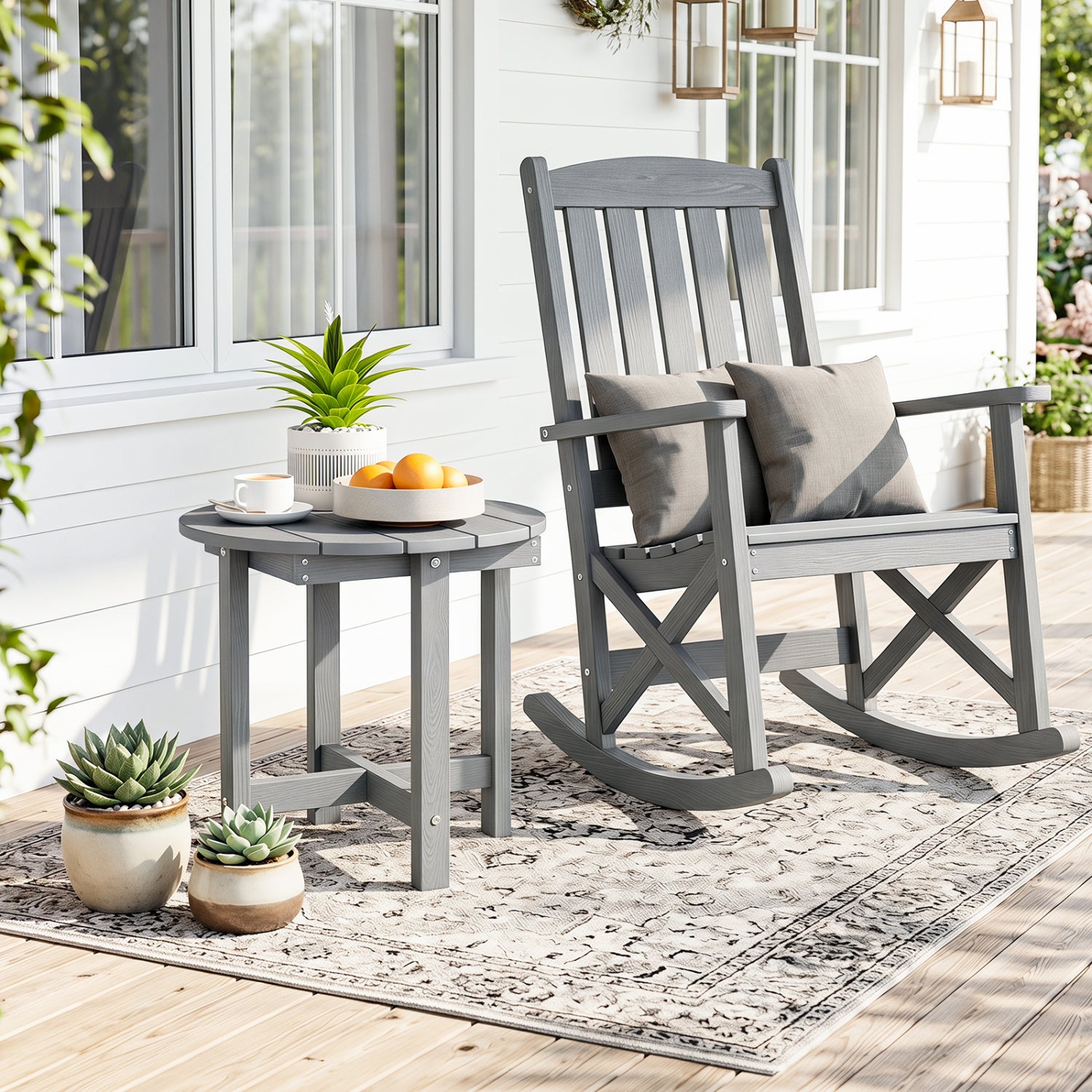 Black HIPS Adirondack side table with weather-resistant waterproof top, ideal for outdoor patio or garden use.