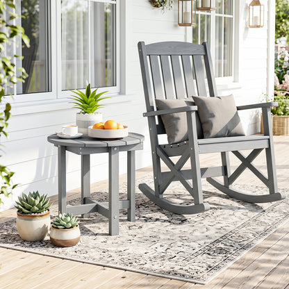 Black HIPS Adirondack side table with weather-resistant waterproof top, ideal for outdoor patio or garden use.
