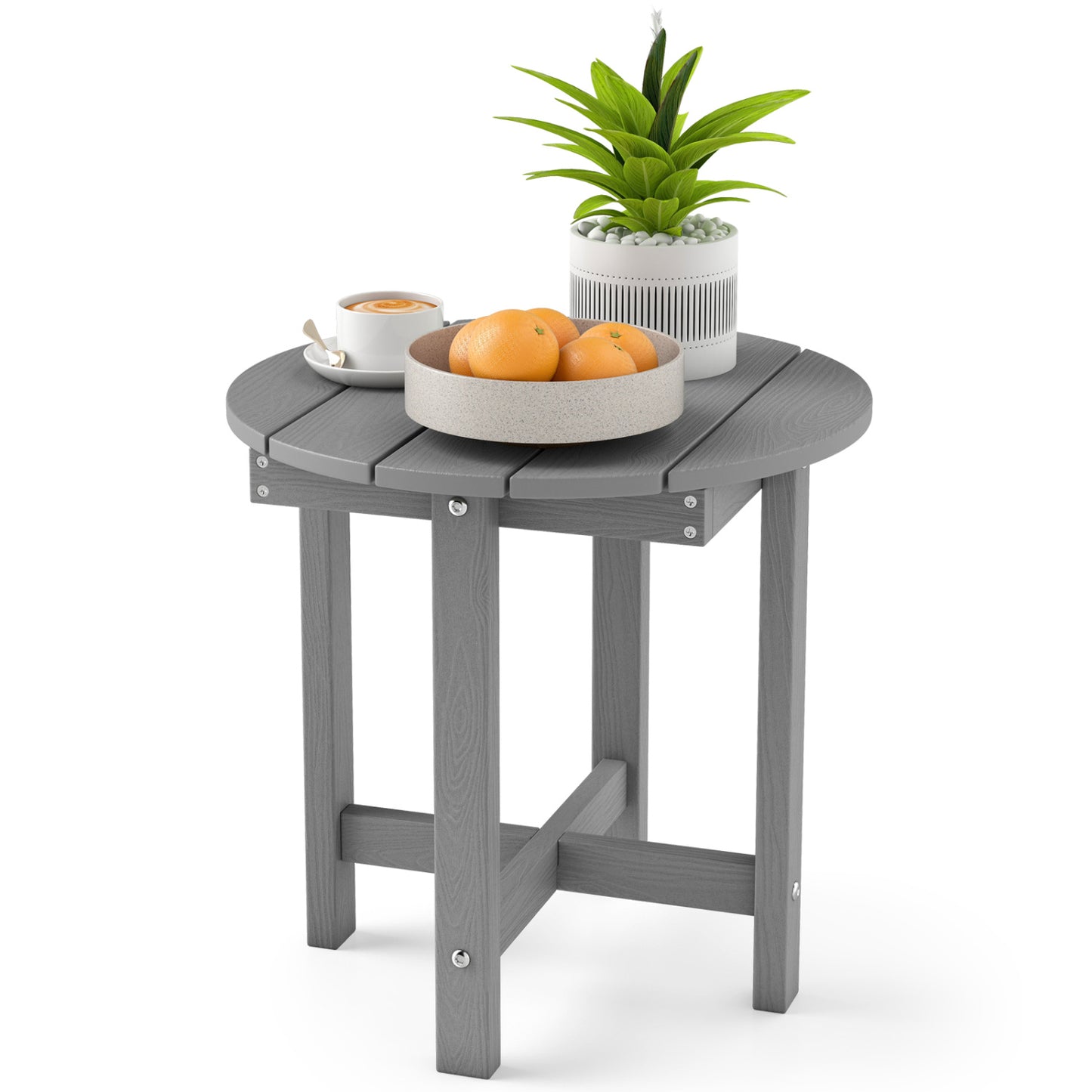 Black HIPS Adirondack side table with weather-resistant waterproof top, ideal for outdoor patio spaces and furniture setups.
