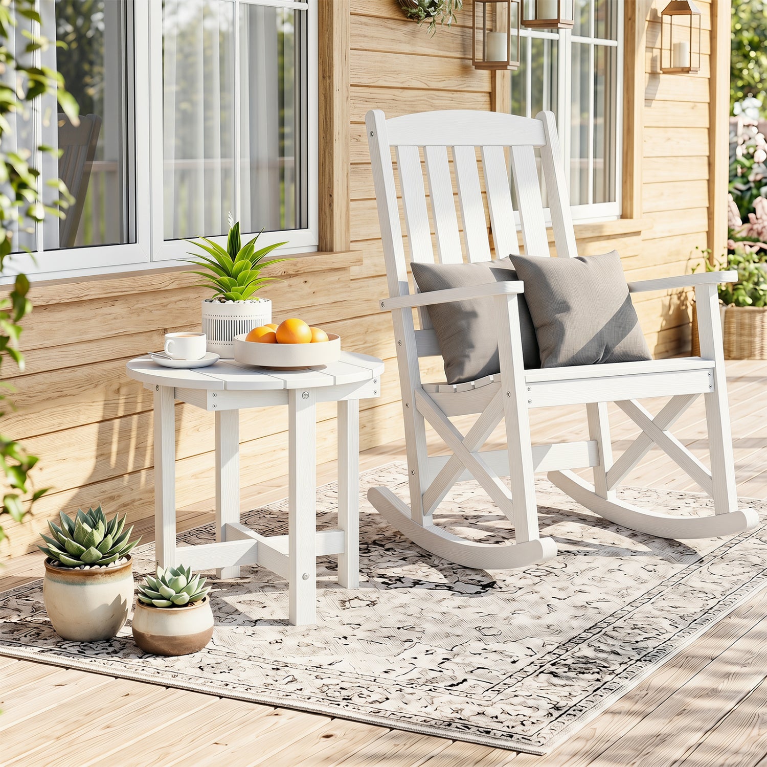 Black HIPS Adirondack side table with weather-resistant waterproof top, outdoor patio furniture for outdoor and patio spaces.