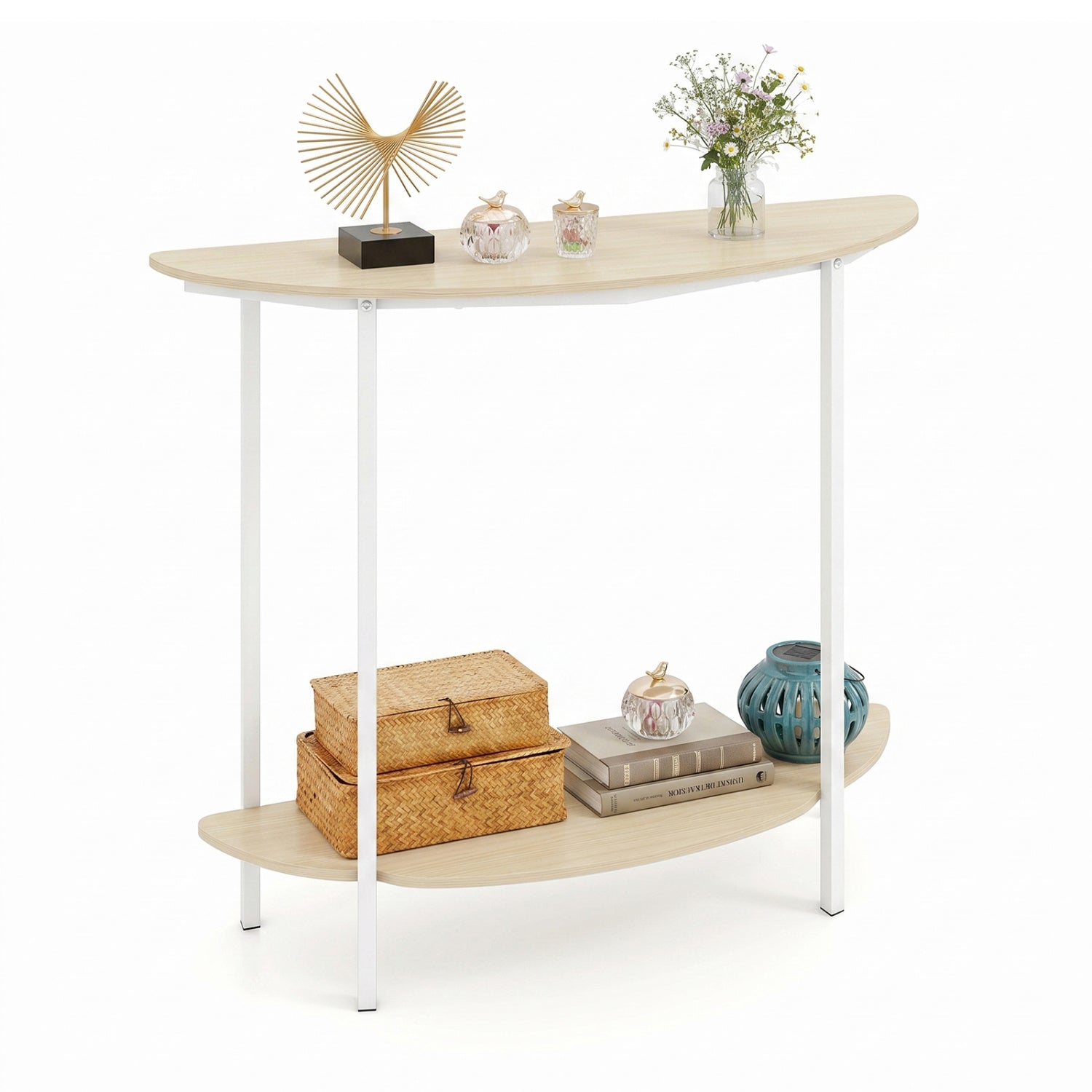 Half Moon Console Table 40 inch 2-Tier Entryway Table with Storage She ...