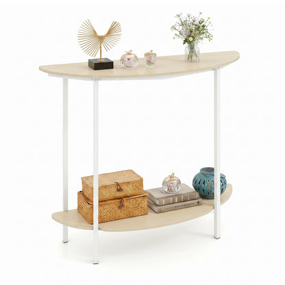 Half Moon Console Table 40 inch 2-Tier Entryway Table with Storage Shelf-Oak