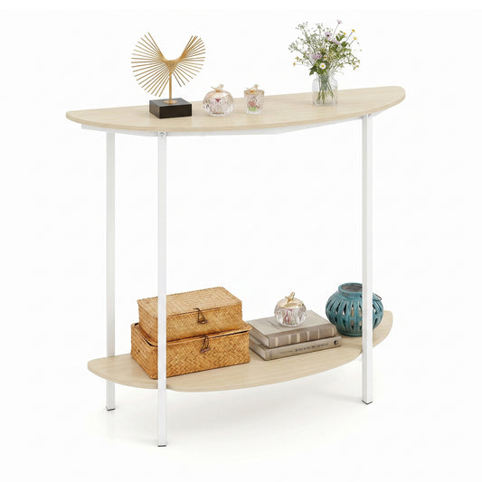 Half Moon Console Table 40 inch 2-Tier Entryway Table with Storage Shelf-Oak