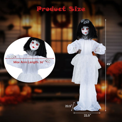 Halloween girl doll with shakeable head and posable arms, festive holiday Halloween decor by Wilsons Home Store