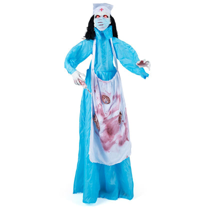 Halloween Standing Animatronic Zombie Nurse with Glowing Eyes