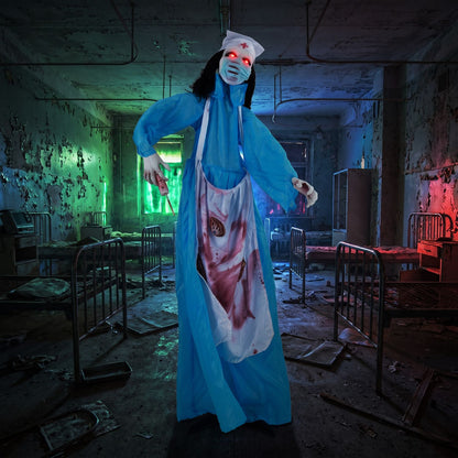 Halloween Standing Animatronic Zombie Nurse with Glowing Eyes
