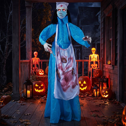 Halloween Standing Animatronic Zombie Nurse with Glowing Eyes