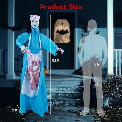 Halloween Standing Animatronic Zombie Nurse with Glowing Eyes