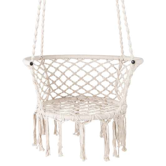 Hammock Chair Macrame Swing Hanging Cotton Rope Chair-Beige