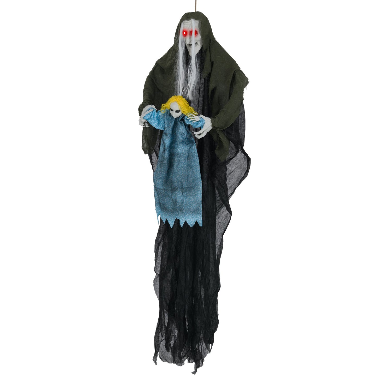 Hanging Halloween Decoration Sound-Activated Witch Holding Ghost Girl with Spooky Sounds
