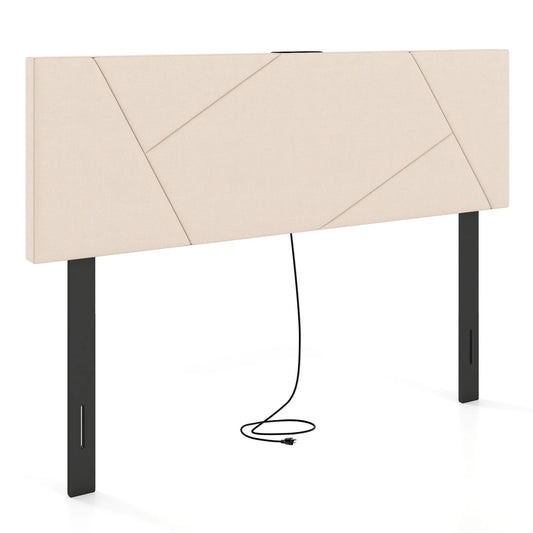 Headboard for Full Size Bed and Queen Geometric Upholstered Head Board-Beige