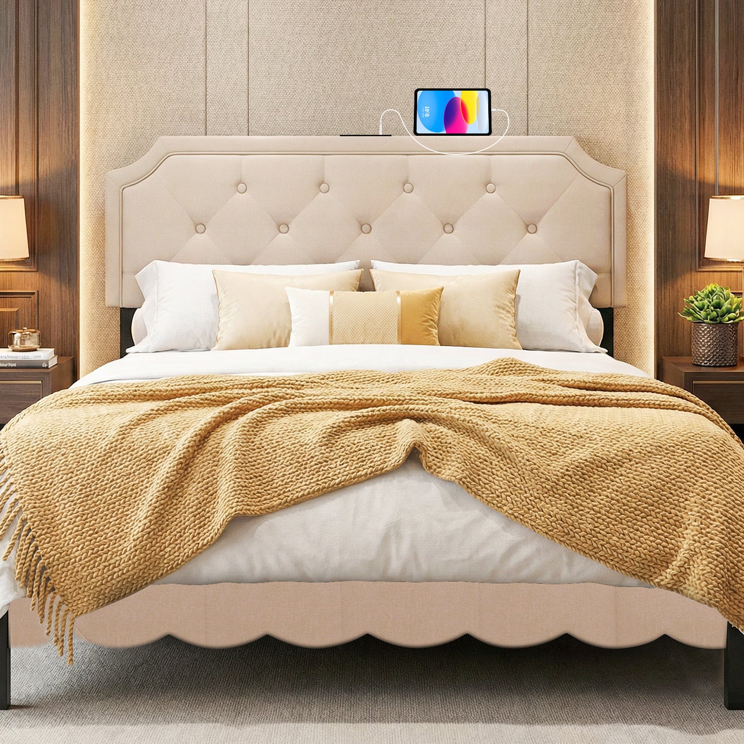 Headboard for Queen and Full Size Bed Tufted Upholstered Head Board-Beige