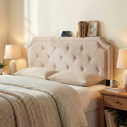 Headboard for Queen and Full Size Bed Tufted Upholstered Head Board-Beige
