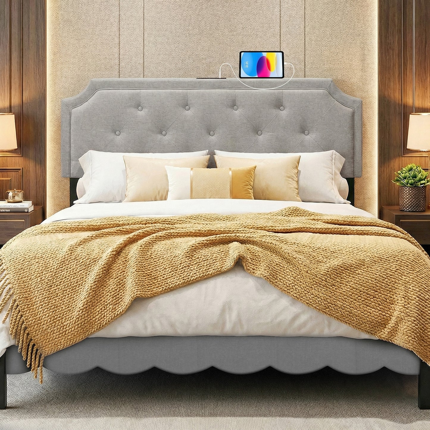 Headboard for Queen and Full Size Bed Tufted Upholstered Head Board-Beige