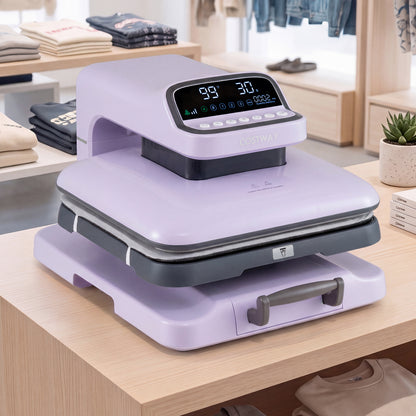 Blue heat press machine with auto release from Wilsons Home Store for T-shirts, ideal for custom apparel printing.