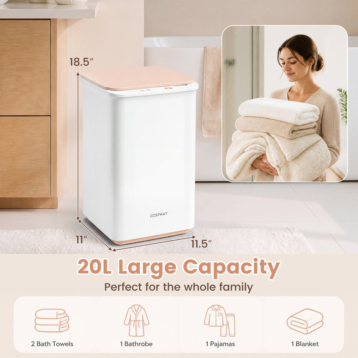 Heated Towel Warmer with 4 Heat Timer and Auto Shut Off for Oversized Towels-White