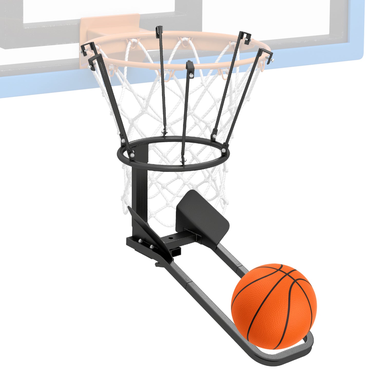Heavy-duty basketball return attachment with six sturdy hooks, designed for sports training and practice sessions.