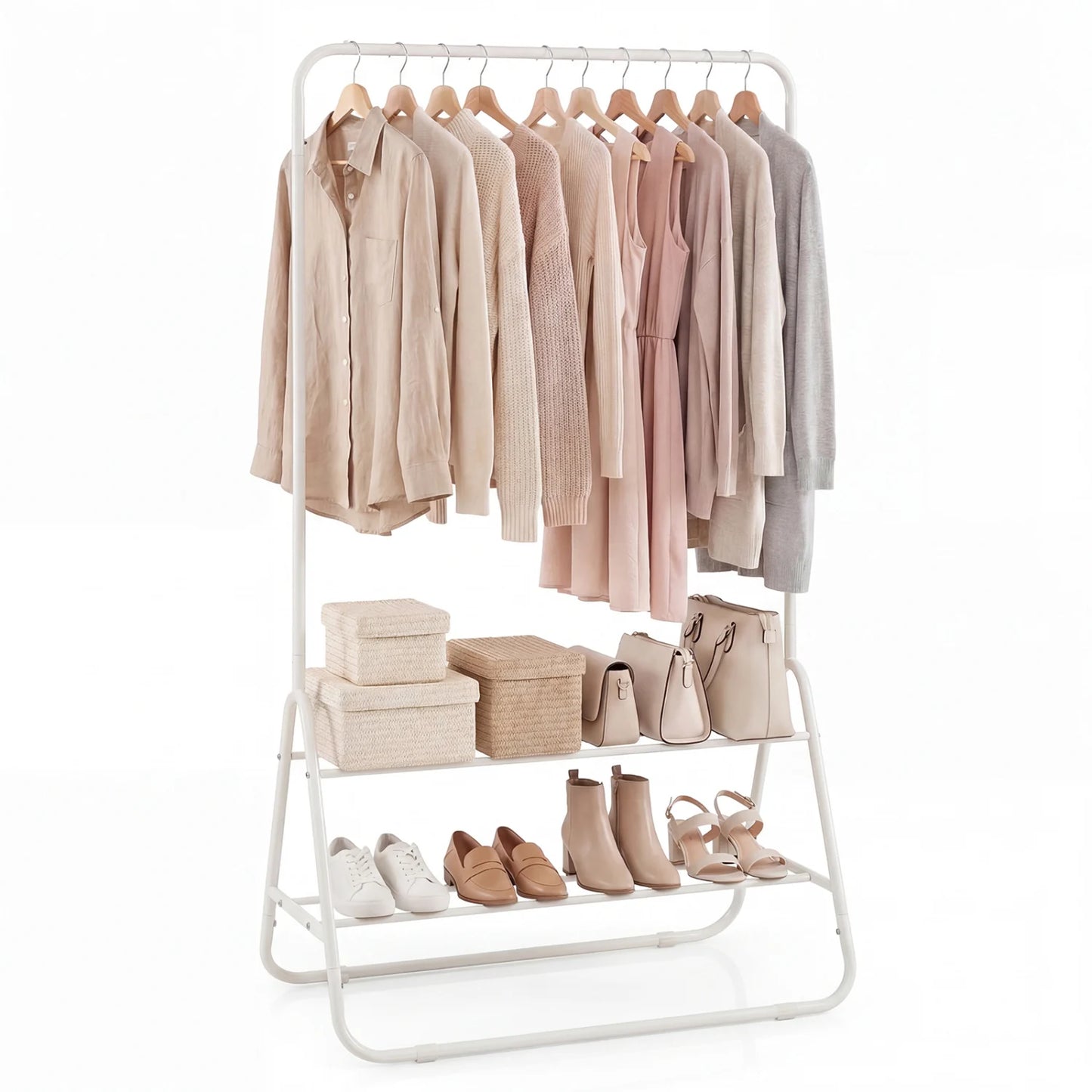 Heavy Duty Clothes Rack with Hanging Rod and Storage Shelves-Black
