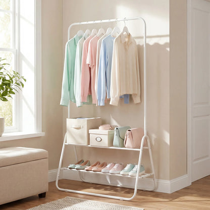 Heavy Duty Clothes Rack with Hanging Rod and Storage Shelves-Black