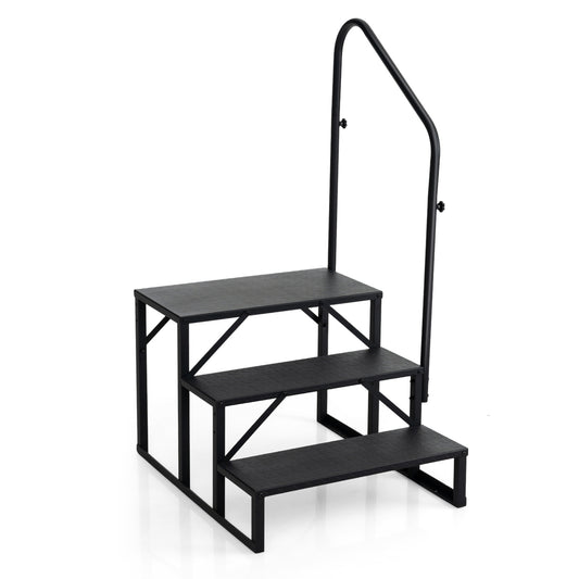 Heavy Duty Hot Tub Stair with Wide Anti-Slip Platforms for Porch and Mobile Home-Black