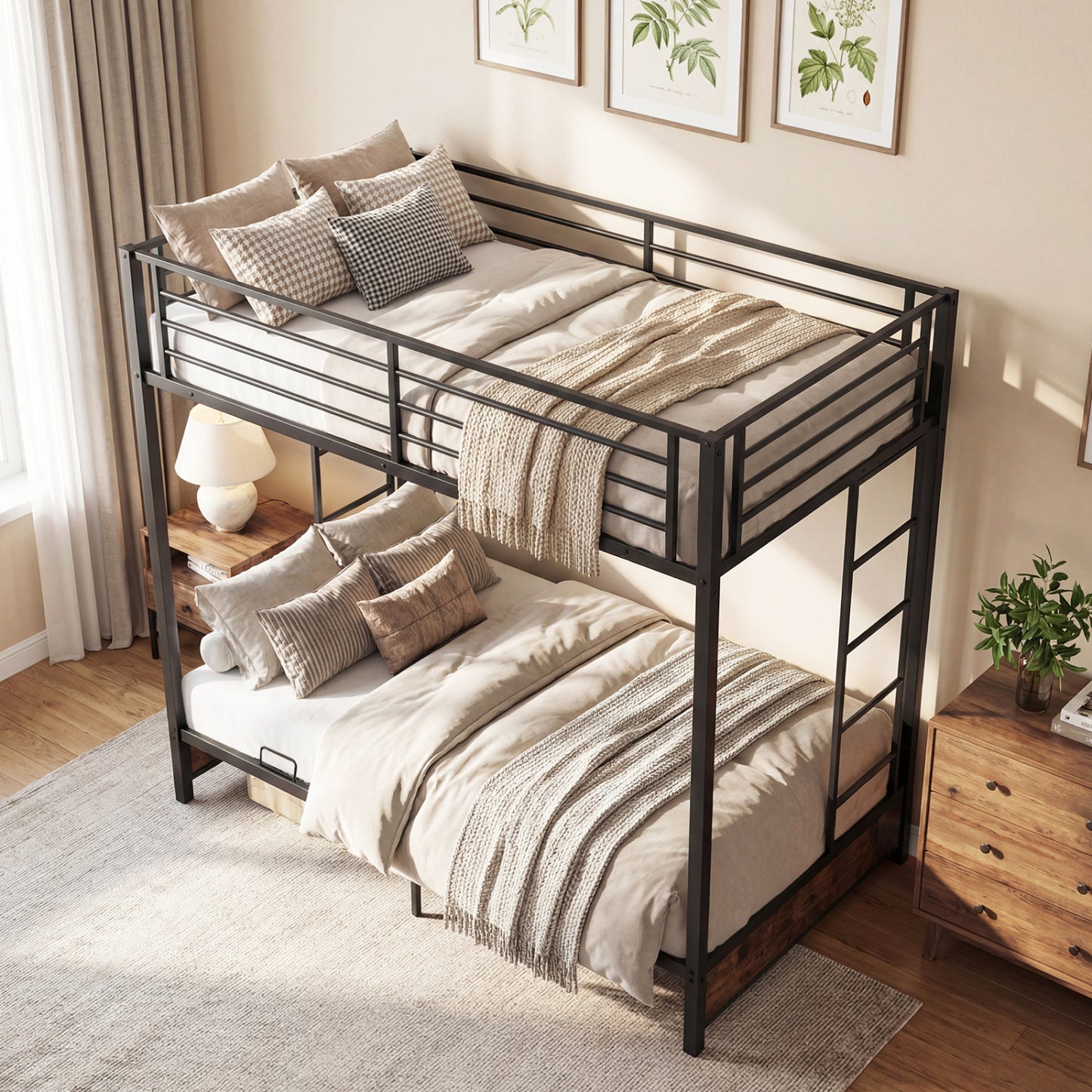 Heavy Duty Metal Bunk Bed Frame with Headboard and Footboard-Rustic Brown