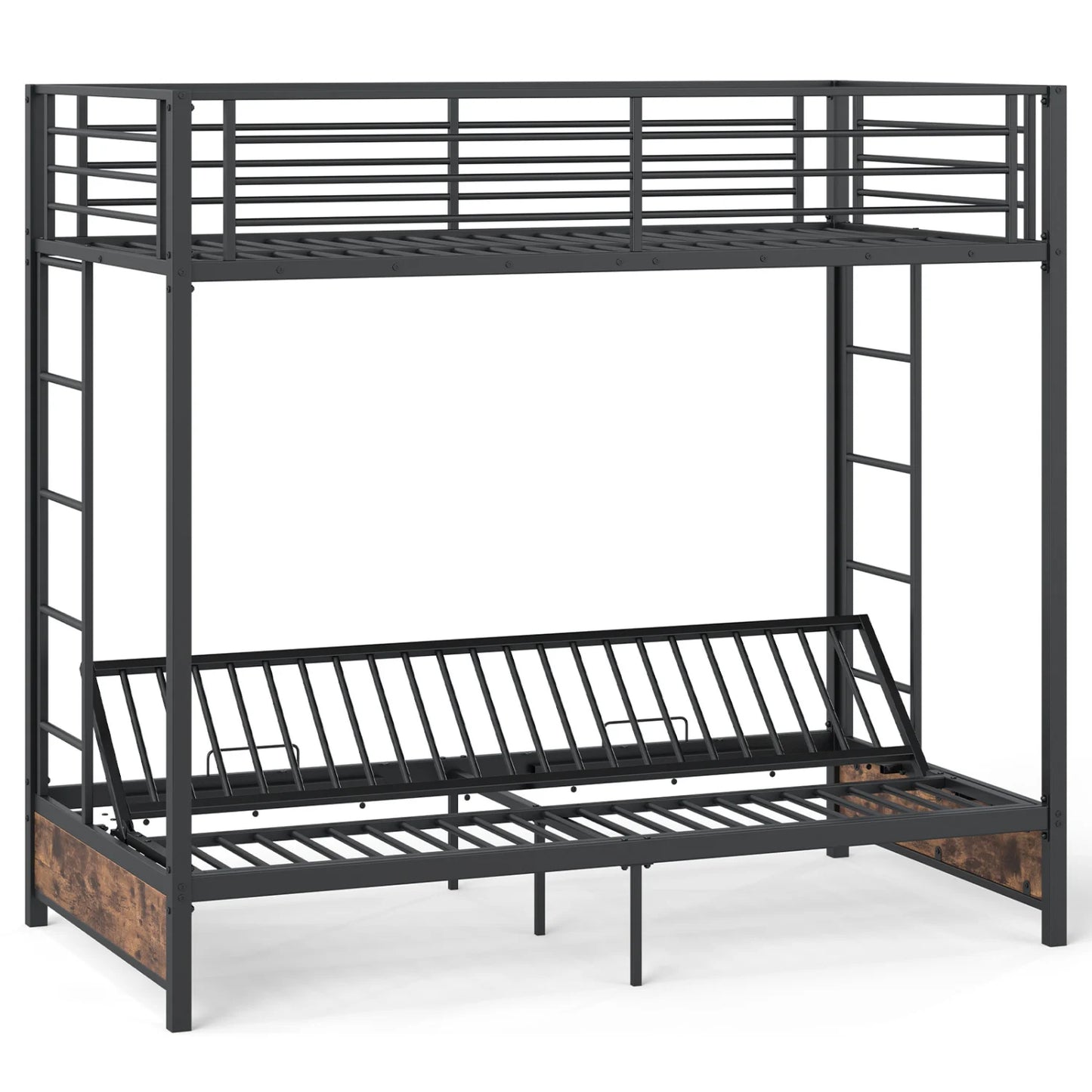 Heavy Duty Metal Bunk Bed Frame with Headboard and Footboard-Rustic Brown