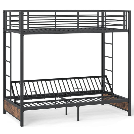 Heavy Duty Metal Bunk Bed Frame with Headboard and Footboard-Rustic Brown