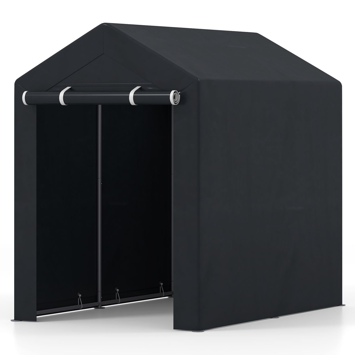 Heavy-duty portable storage shed with roll-up zipper door, ideal for outdoor storage and garage organization by Wilsons Home Store.