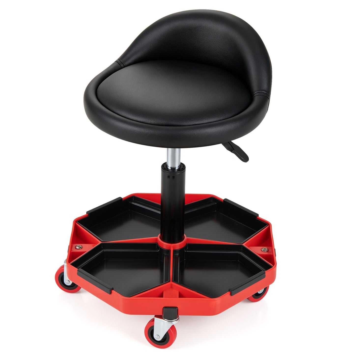 Height Adjustable Garage Seat with and PU Leather Seat Cushion-Blackred