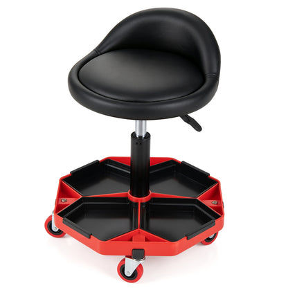 Height Adjustable Garage Seat with and PU Leather Seat Cushion-Blackred