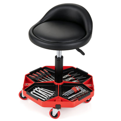 Height Adjustable Garage Seat with and PU Leather Seat Cushion-Blackred