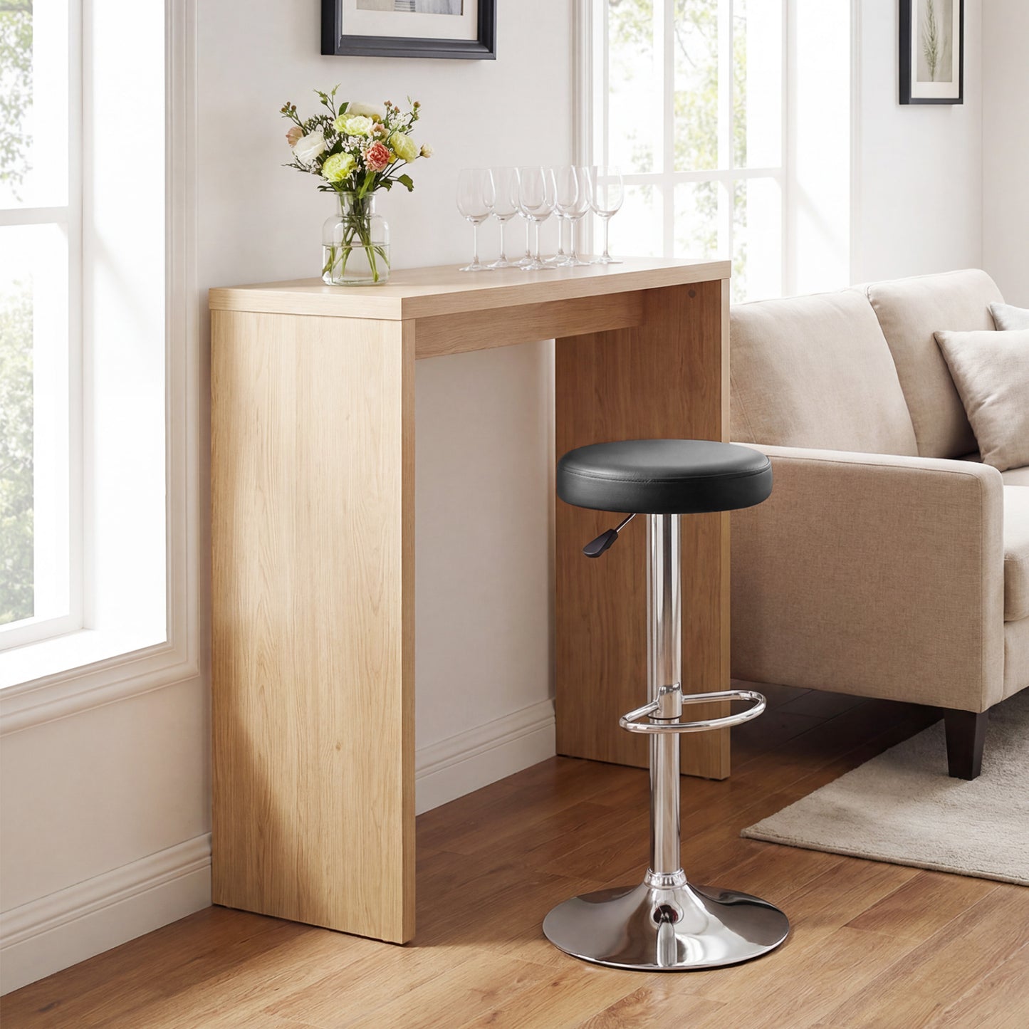 Height-adjustable Bar Stool with 360° Swivel for Kitchen & Dining-Black