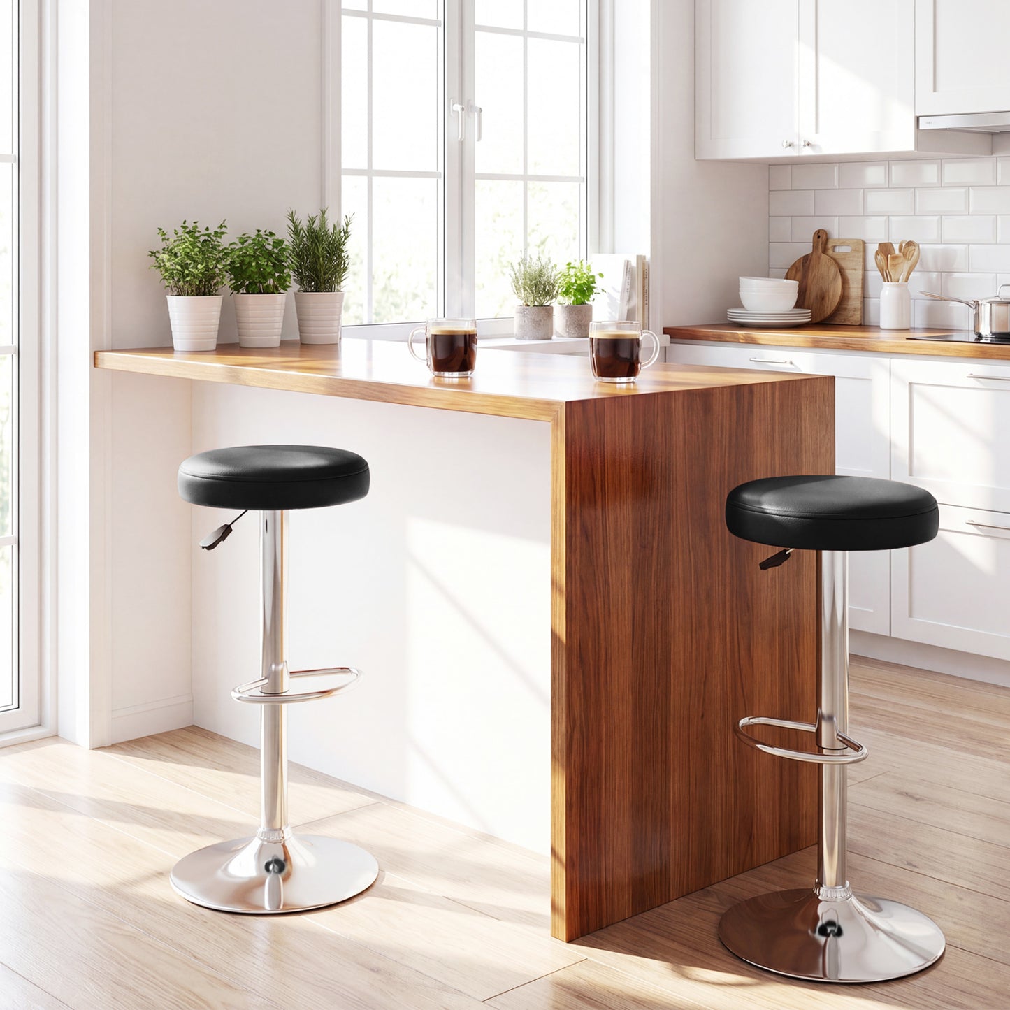 Height-adjustable Bar Stool with 360° Swivel for Kitchen & Dining-Black
