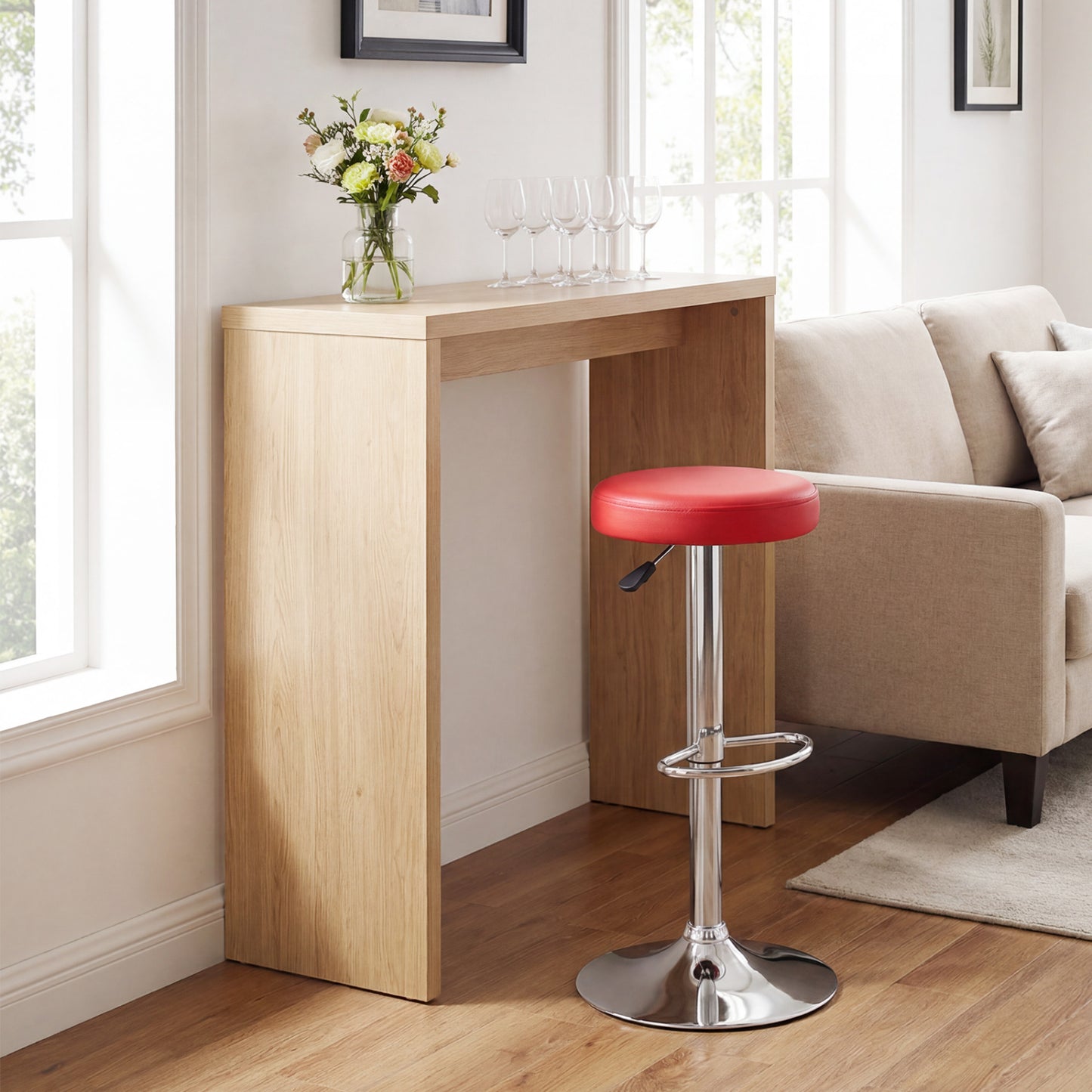 Height-adjustable Bar Stool with 360° Swivel for Kitchen & Dining-Black
