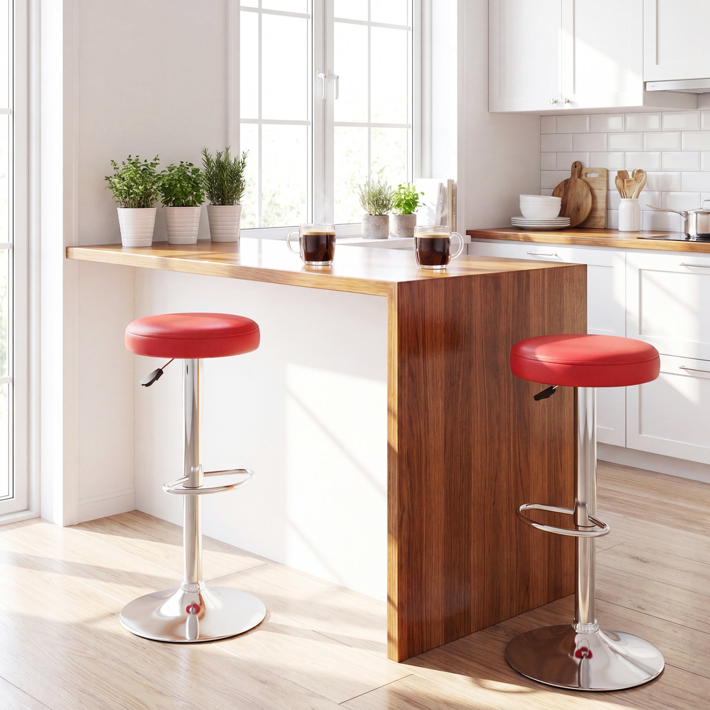 Height-adjustable Bar Stool with 360° Swivel for Kitchen & Dining-Black
