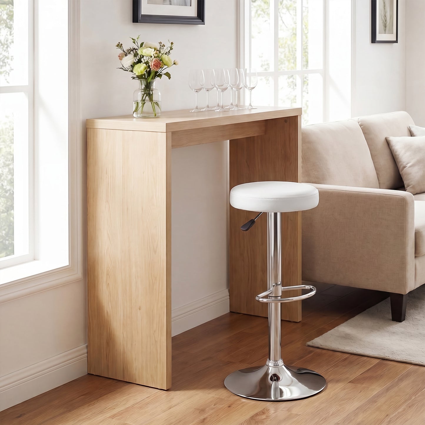 Height-adjustable Bar Stool with 360° Swivel for Kitchen & Dining-Black