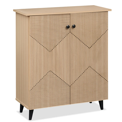 High‑quality 2‑Door Geometric Cabinet Freestanding Decorative Footwear Storage Unit with Carved Panels for Indoor Home Use-Natural