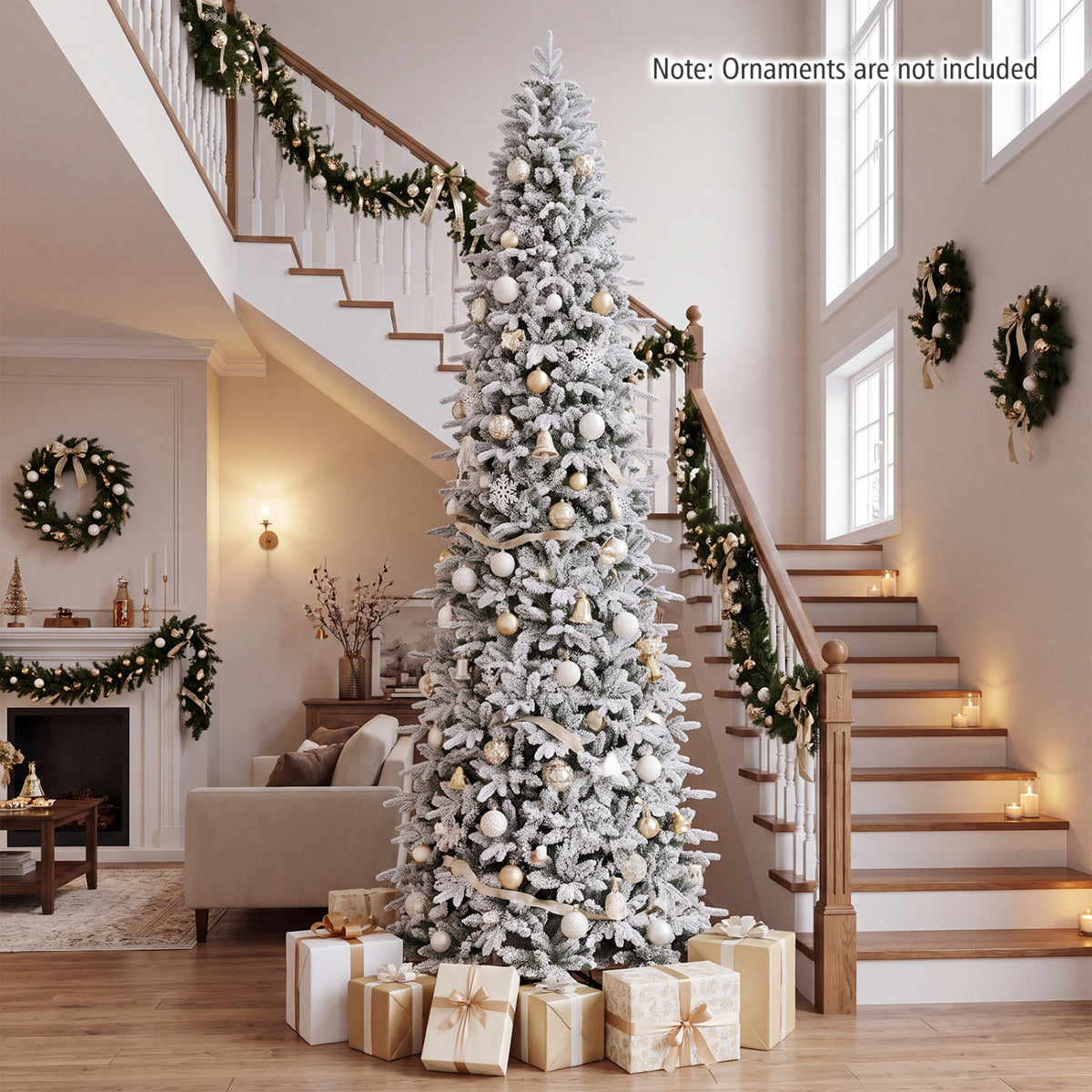 Hinged Artificial Spruce Xmas Tree with 3235/3882 Branch Tips and 1020 Warm White LED Lights