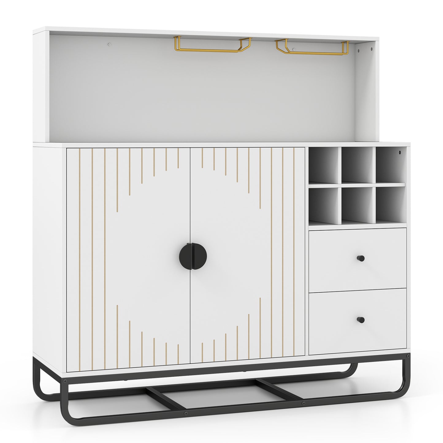 Home Bar Cabinet with Wine Rack Glass Holder and Adjustable Shelf-Black