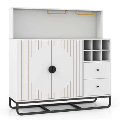 Home Bar Cabinet with Wine Rack Glass Holder and Adjustable Shelf-Black