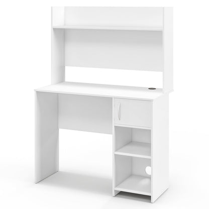 Home Office Desk with Raised Display Shelf and 2 Open Shelves-Gray