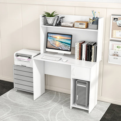 Home Office Desk with Raised Display Shelf and 2 Open Shelves-Gray
