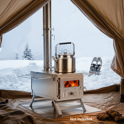 Hot Tent Stove Portable Wood Burning Stove with 7 Chimney Pipes and Spark Arrestor-Silver