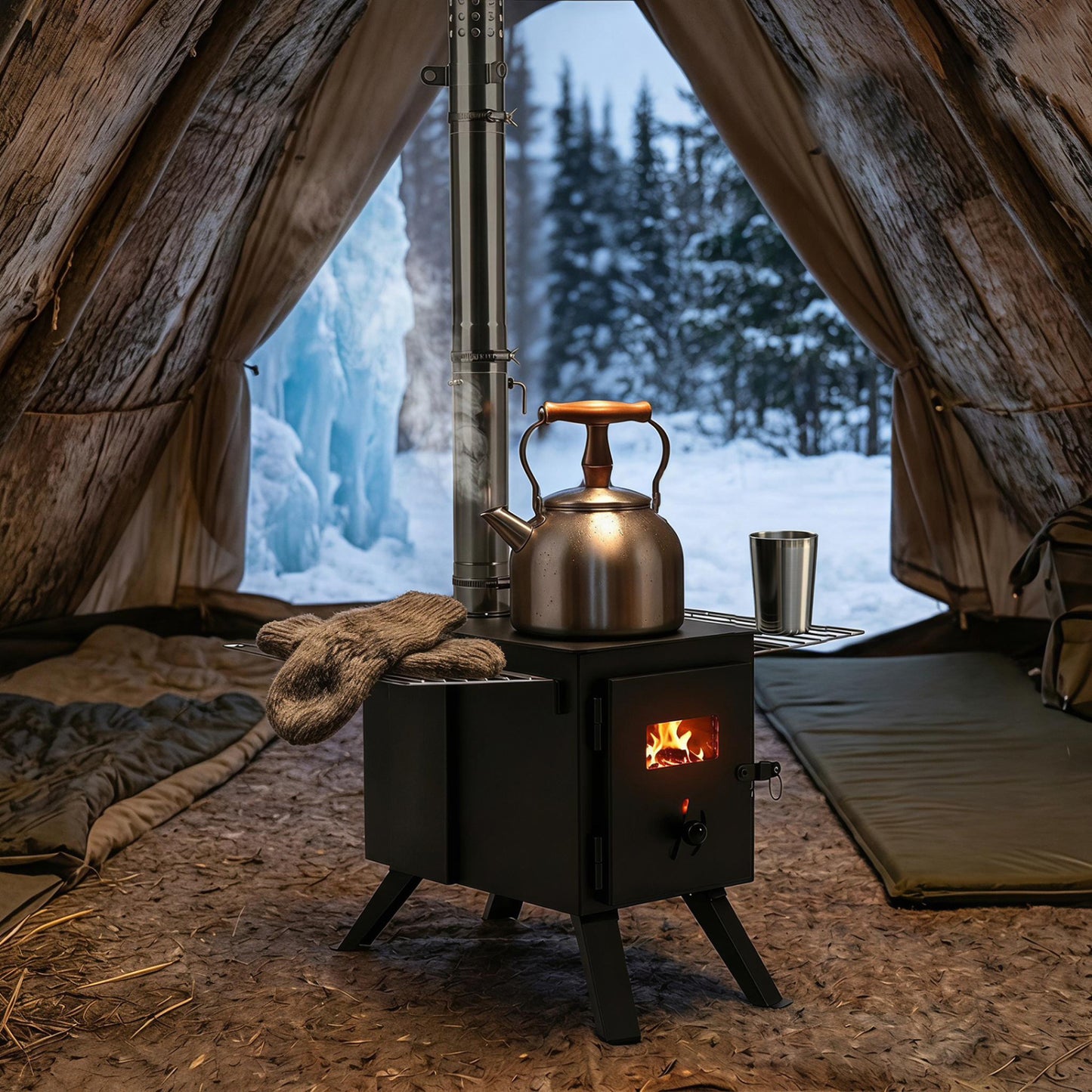 Hot Tent Stove with Ash Tray 8.4 ft Wood Burning Stove with 8 Chimney Pipes and Spark Arrestor-Black