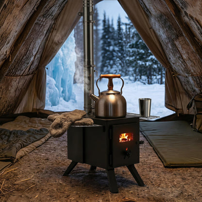 Hot Tent Stove with Ash Tray 8.4 ft Wood Burning Stove with 8 Chimney Pipes and Spark Arrestor-Black