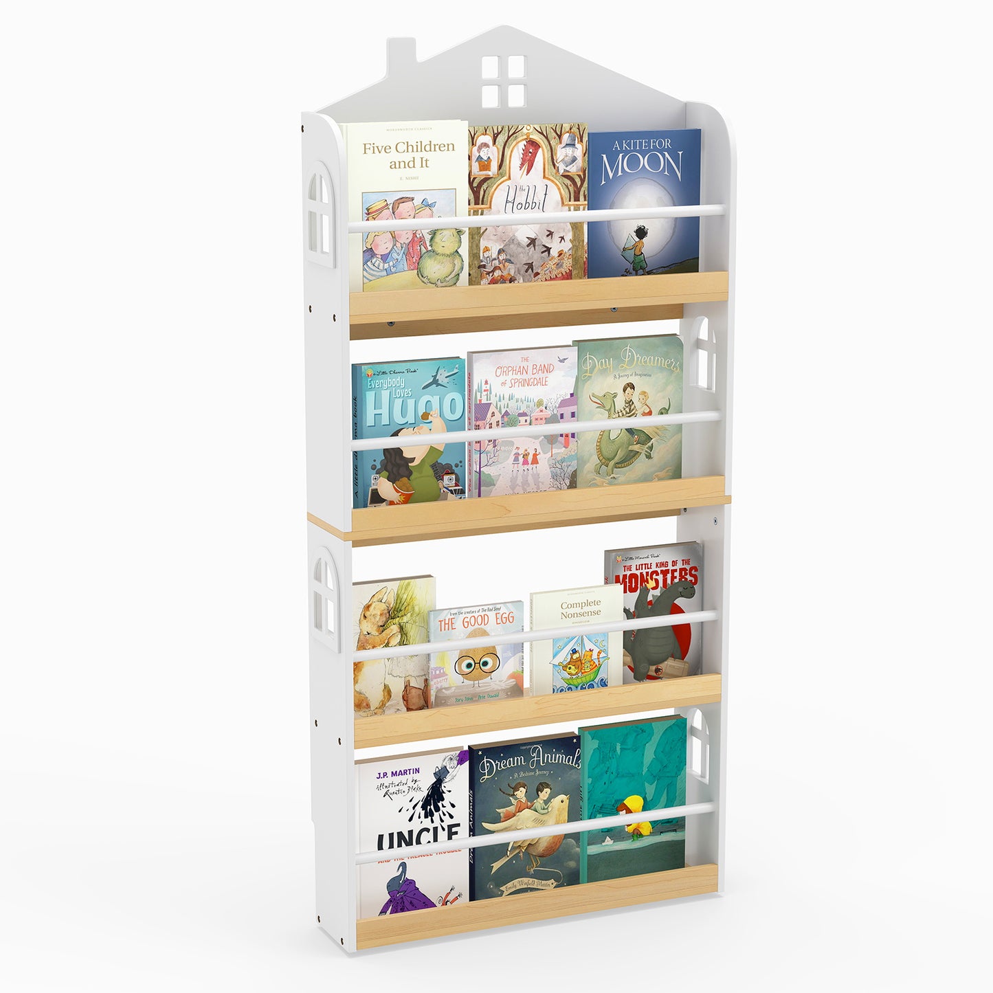 House-Shaped Kids Bookshelf with Anti-falling Baffles-White