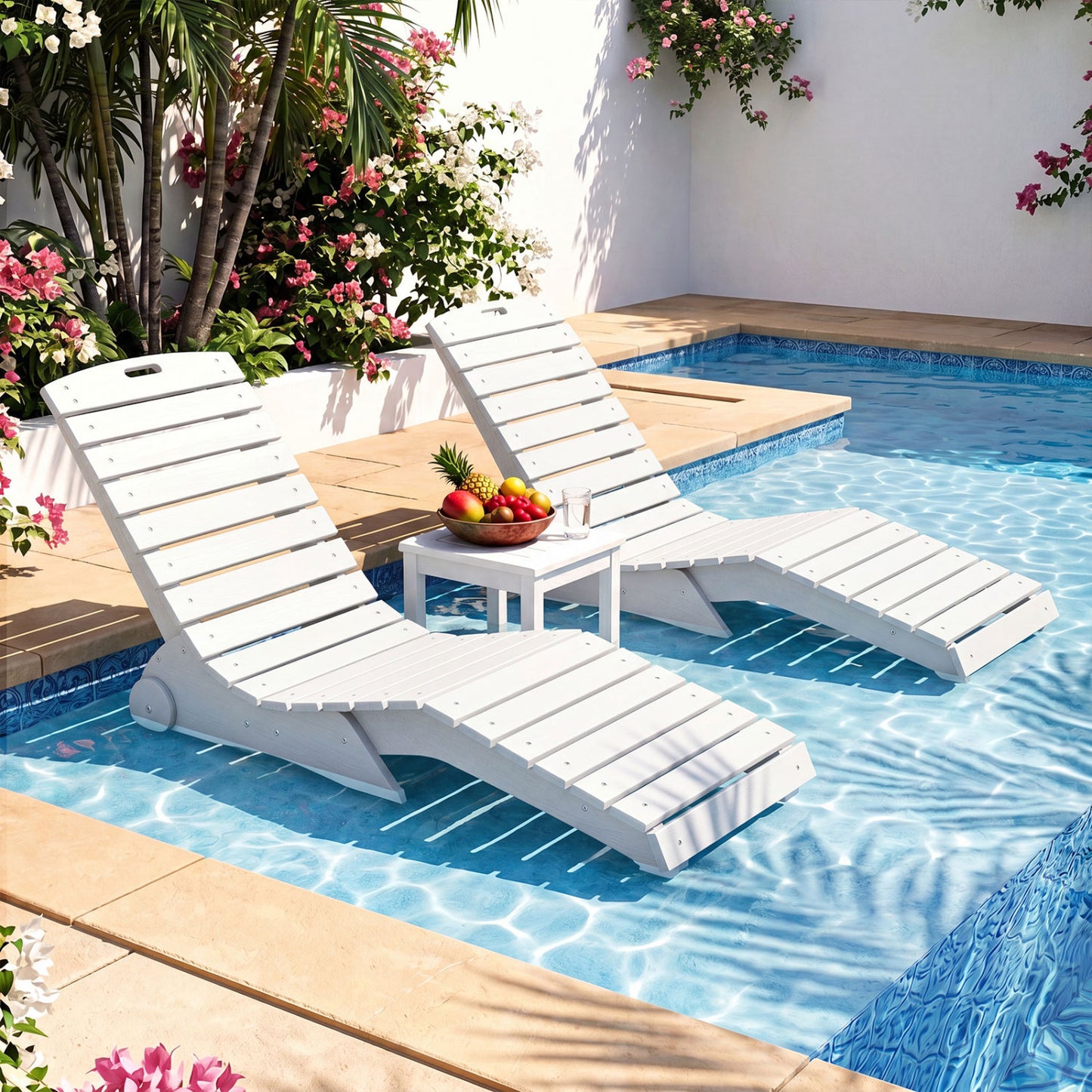 In-Pool Lounge Chair with Weighted Anti-Floating Design 450 LBS for Baja Shelf-Brown