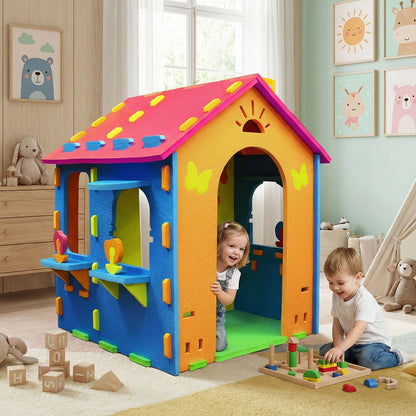 Indoor Cottage Playset with Roof and Chimney for Creative Play-CS