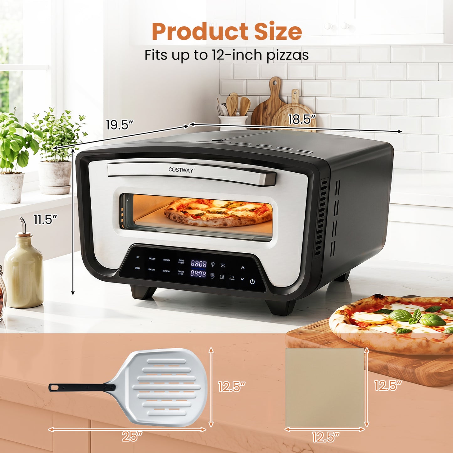 Indoor Electric Pizza Oven for 12" Pizzas with 8 Presets-Black