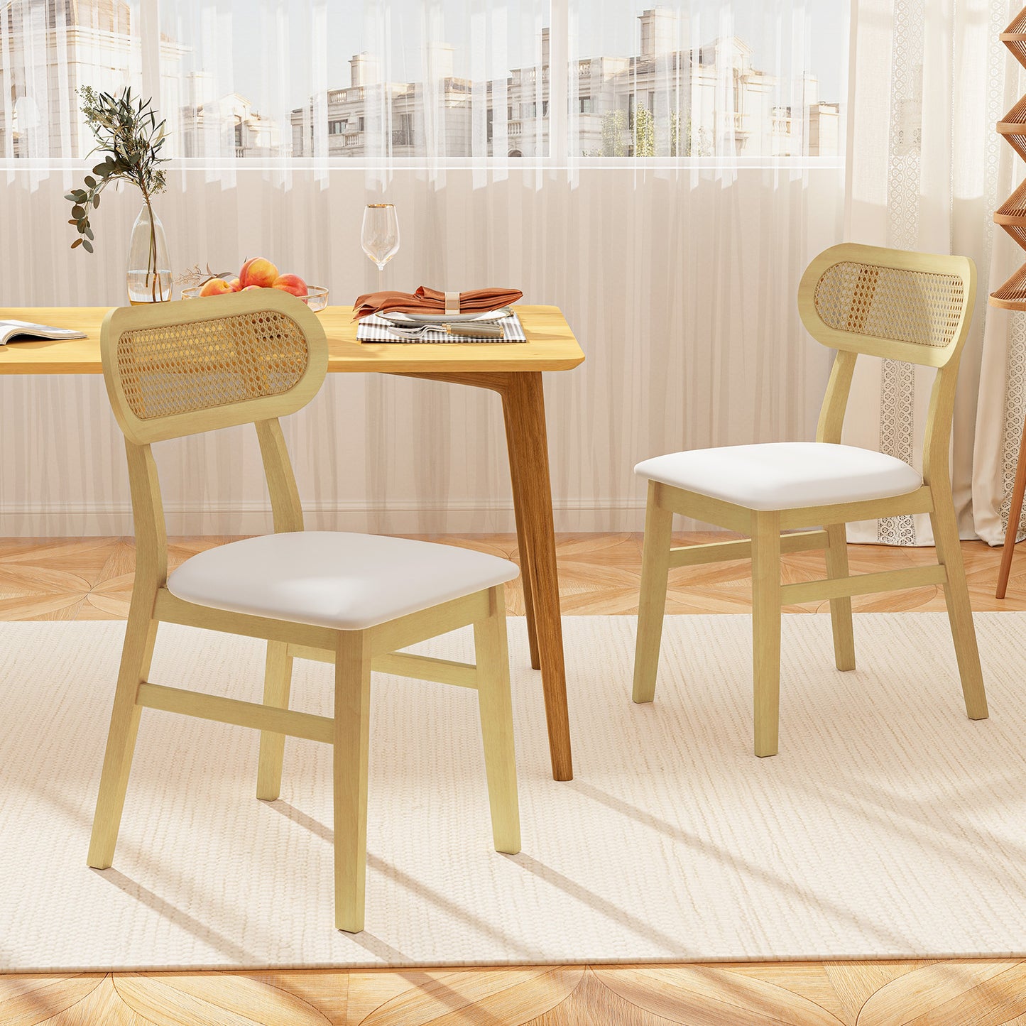 Indoor Mid Century Wood Dining Chairs Set of 2  for Dining Room-White
